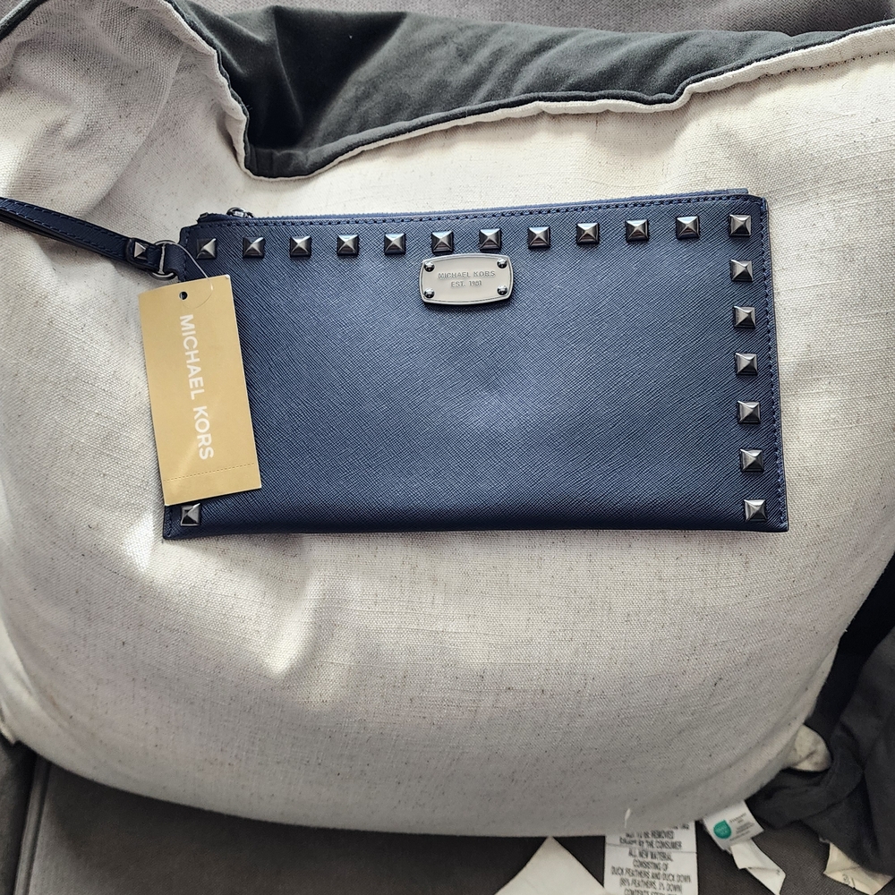 MICHAEL Michael Kors Navy Saffiano Studded Wristlet